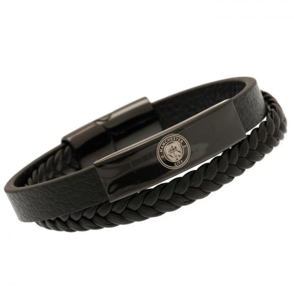 Jewellery & Watches | Manchester City FC Black IP Leather Bracelet Jewellery & Watches Jewellery & Watches