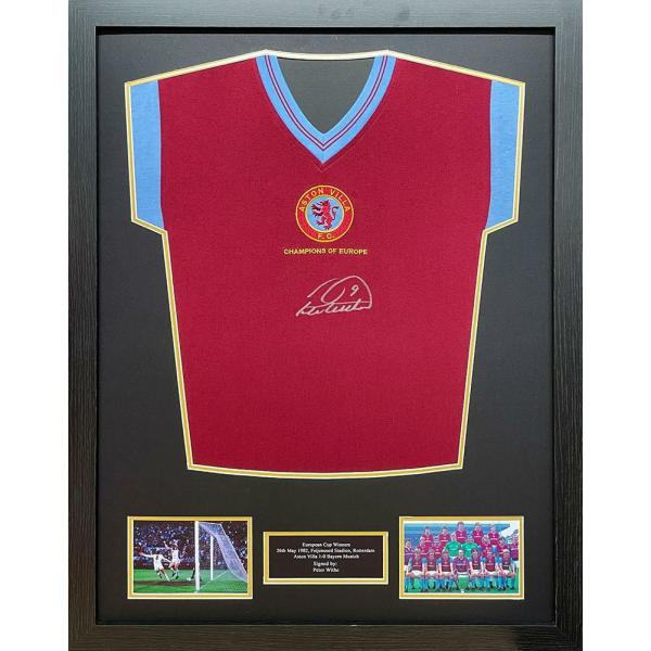 Signed Memorabilia | Aston Villa FC 1982 Withe Signed Shirt (Framed) Soccer Collection Signed Memorabilia