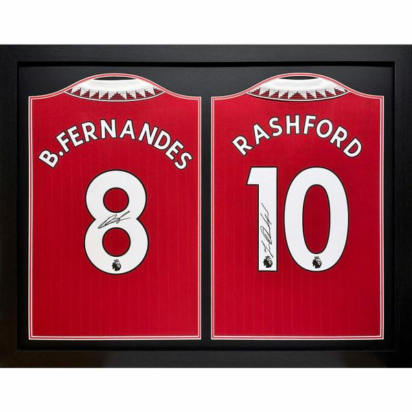 Signed Memorabilia | Authentic Manchester United FC Bruno Fernandes & Rashford Signed Shirts Dual Framed Signed Memorabilia Signed Memorabilia