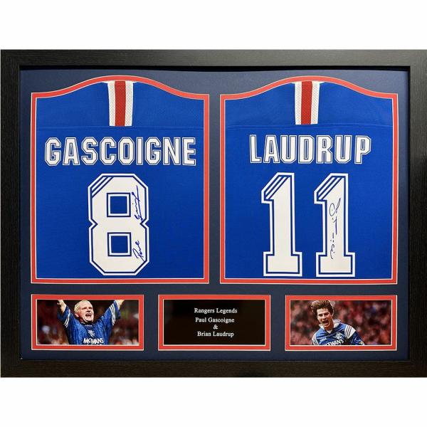 Signed Memorabilia | Authentic Rangers FC Laudrup & Gascoigne Signed Shirts Dual Framed Signed Memorabilia Signed Memorabilia