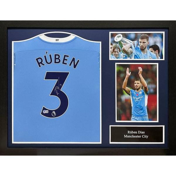 Signed Memorabilia | Manchester City FC Rúben Dias Signed Shirt (Framed) Signed Memorabilia Signed Memorabilia