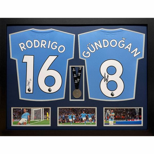 Signed Memorabilia | Manchester City FC Rodri Gundogan Signed Shirts Medal Dual Framed Signed Memorabilia Signed Memorabilia