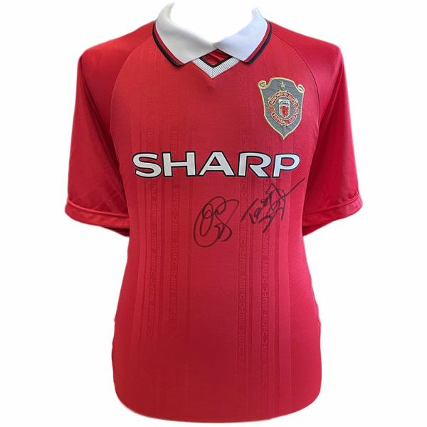 Signed Memorabilia | Manchester United FC 1999 Solskjaer & Sheringham Signed Shirt Signed Memorabilia Signed Memorabilia